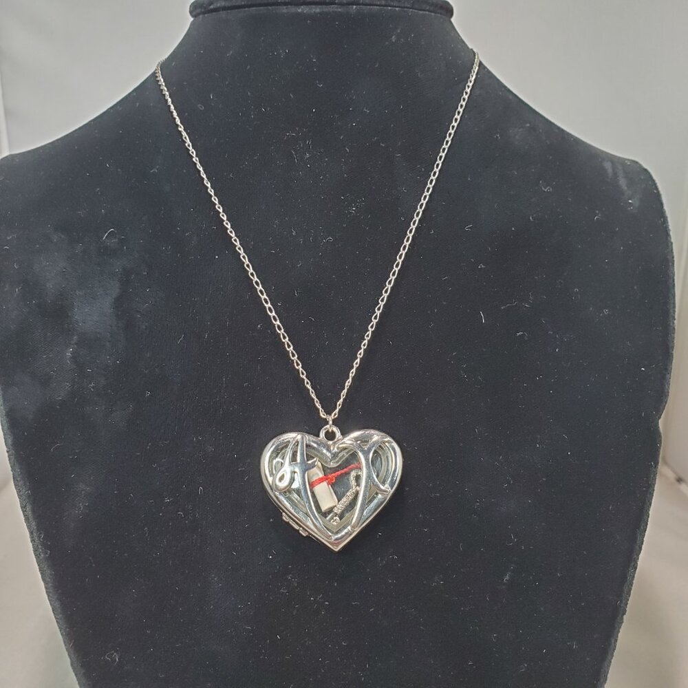 Silver Heart Shape Locket Necklace with floating  tiny charms within